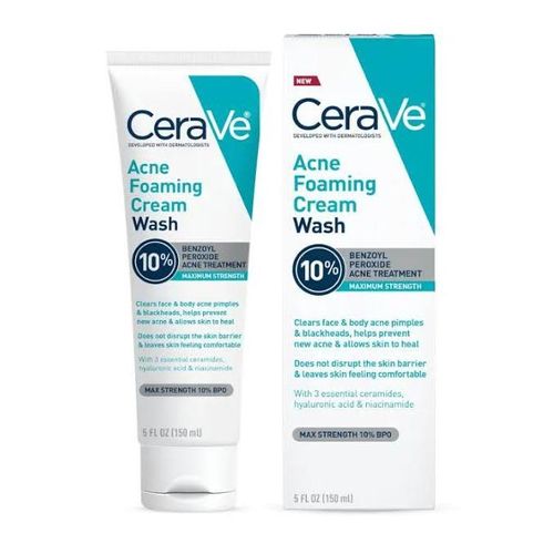 CeraVe Acne Foaming Cream Cleanser con Peróxido de Benzoilo 150ml | Limpiador Facial Antiacné