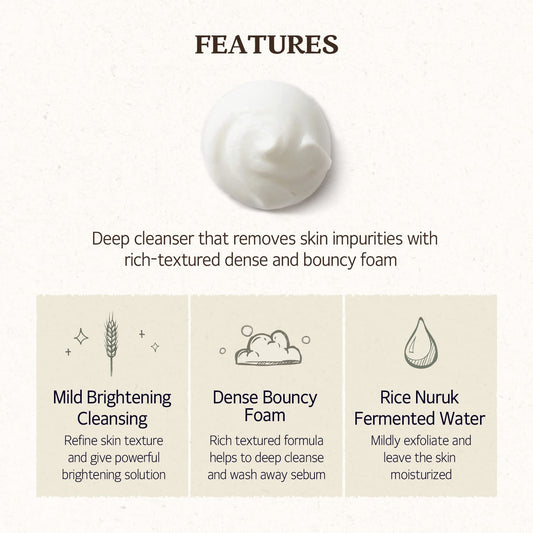 Skinfood Rice Daily Brightening Cleansing Foam 150ml – Limpiador Facial Iluminador con Agua de Arroz