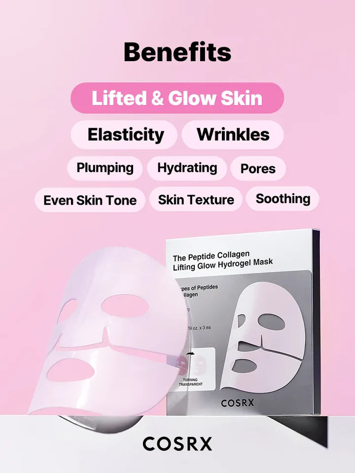 COSRX – The Peptide Collagen Lifting Glow Hydrogel Mask (3EA)
