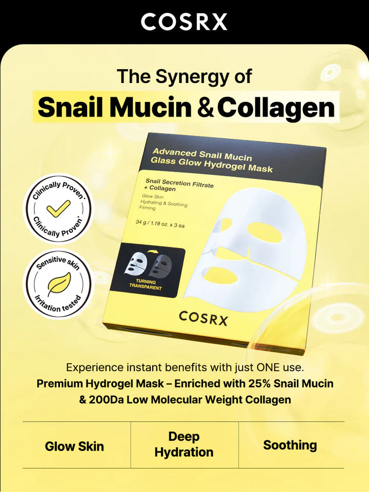 COSRX – Advanced Snail Mucin Glass Glow Hydrogel Mask (3EA)