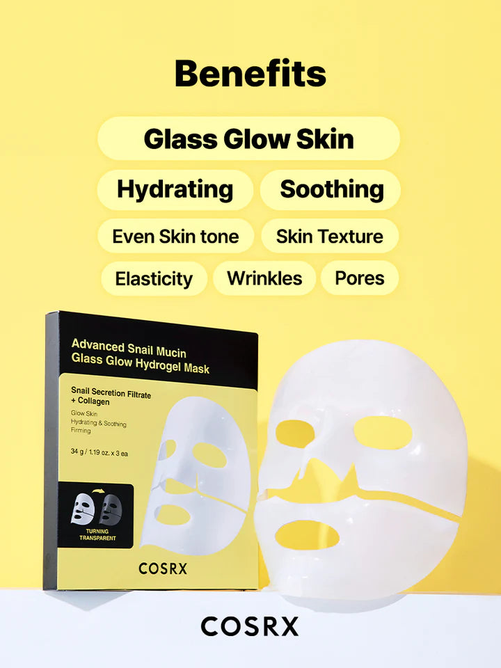 COSRX – Advanced Snail Mucin Glass Glow Hydrogel Mask (3EA)